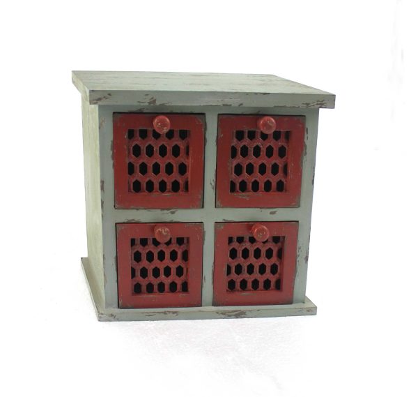 7 x 14 x 12.75 Multi-Color Antiqued 4 Drawer Tabletop  Organizer - Image 3