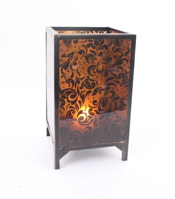 10.25 x 10.25 x 18 Brown Vintage Floral Pattern - Candle Holder - Image 3
