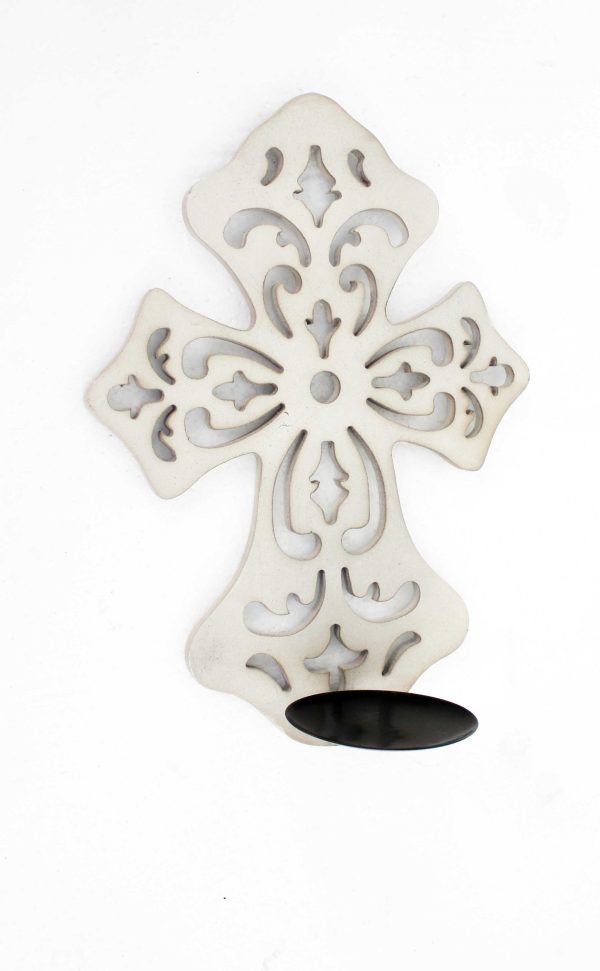 15.5 x 5 x 11 White Wooden Cross - Candle Holder Sconce - Image 3