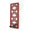 17" x 5" x 6" Red, Vintage Wood, Lattice Mirror - Candle Holder Sconce