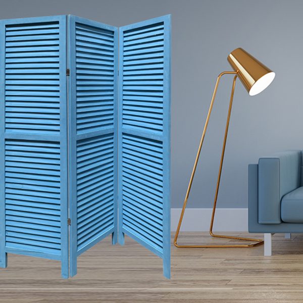 Blue Finish Wood Shutter 3 Panel Room Divider Screen - Image 4