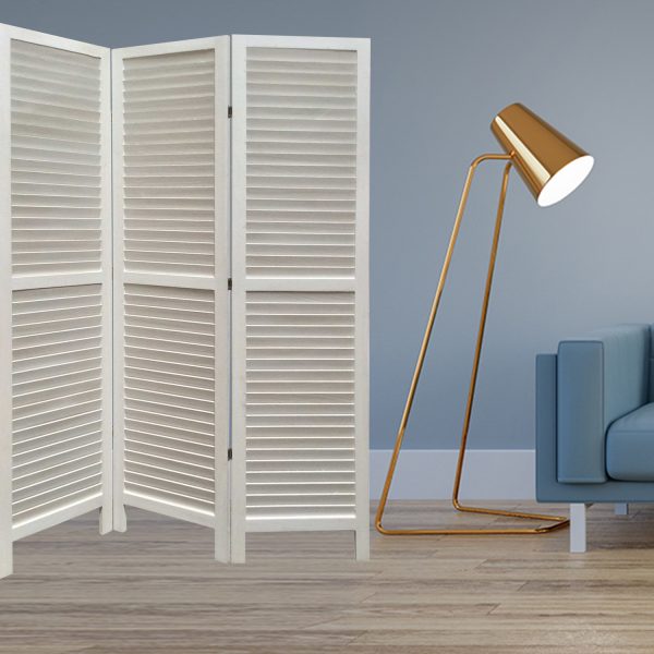 White Finish Wood Shutter 3 Panel Room Divider Screen - Image 2