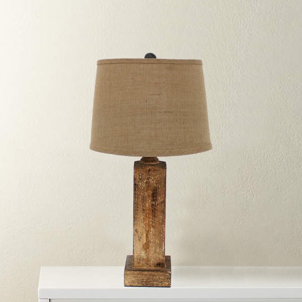 5.5 x 5.5 x 27 Brown Rustic with Round Linen Shade - Table Lamp - Image 2