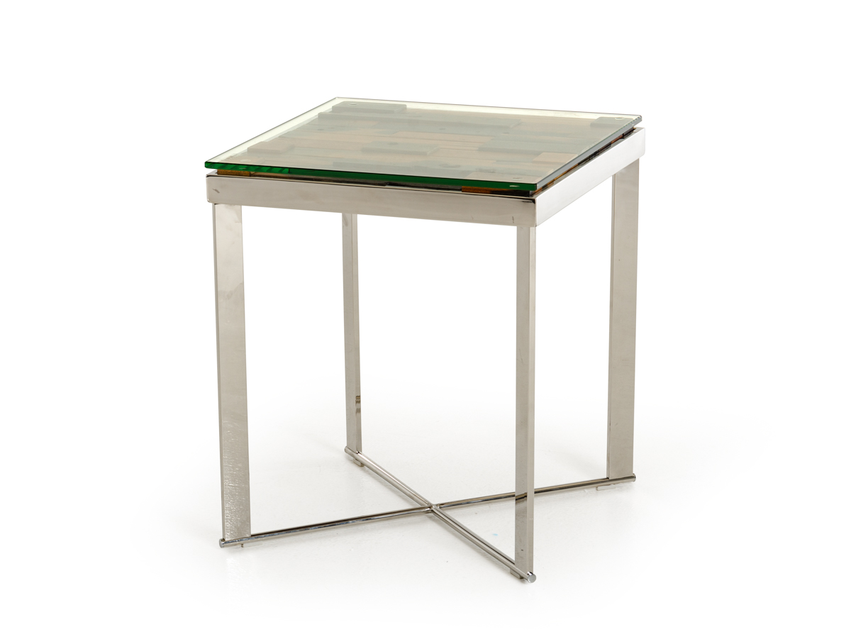 22" Mosaic Wood  Steel  and Glass End Table
