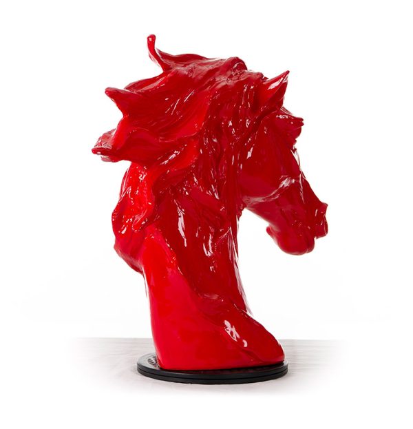 11" Red Polyresin Horse Head Sculpture - Image 3