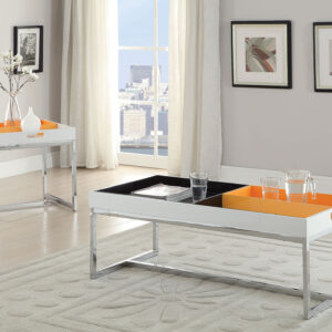 End Table, White & Chrome - Metal Tube, High Density  White & Chrome