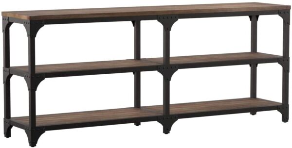 72" Rustic Weathered Oak Finish Console Storage Table - Image 2