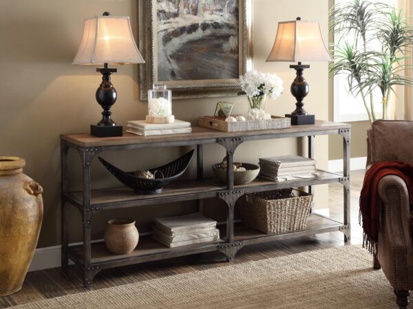 72" Rustic Weathered Oak Finish Console Storage Table - Image 5