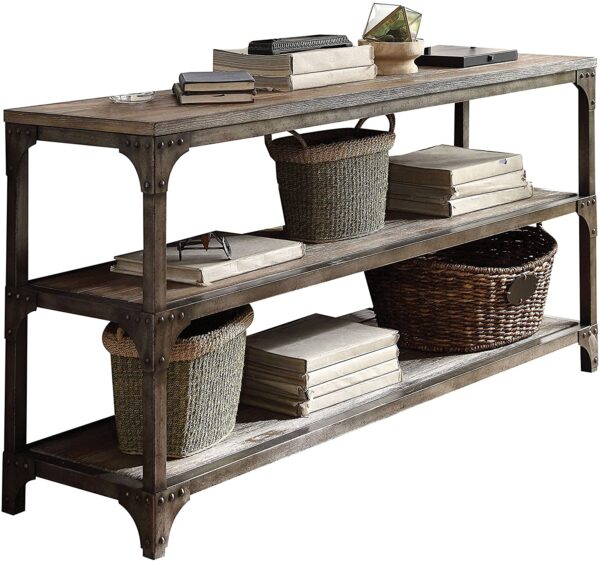 60" Rustic Weathered Oak Console Storage Table - Image 3