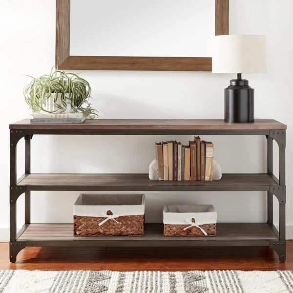 60" Rustic Weathered Oak Console Storage Table - Image 5
