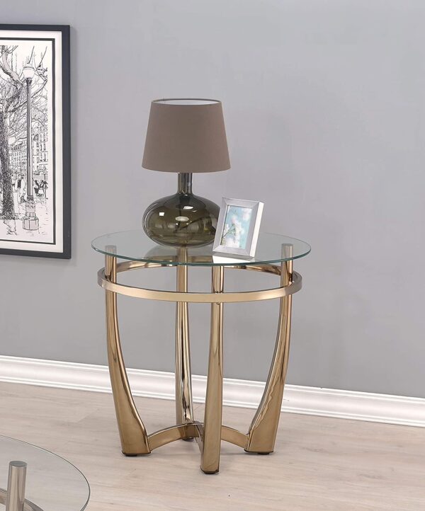 25" Champagne Gold  And Clear Glass Round Mirrored End Table - Image 2