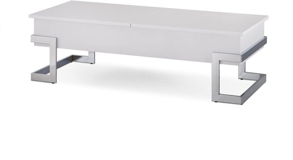 47" X 20" X 14" White And Chrome Particle Board Coffee Table