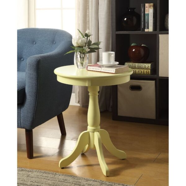Light Yellow Solid Wooden Pedestal Side Table - Image 3