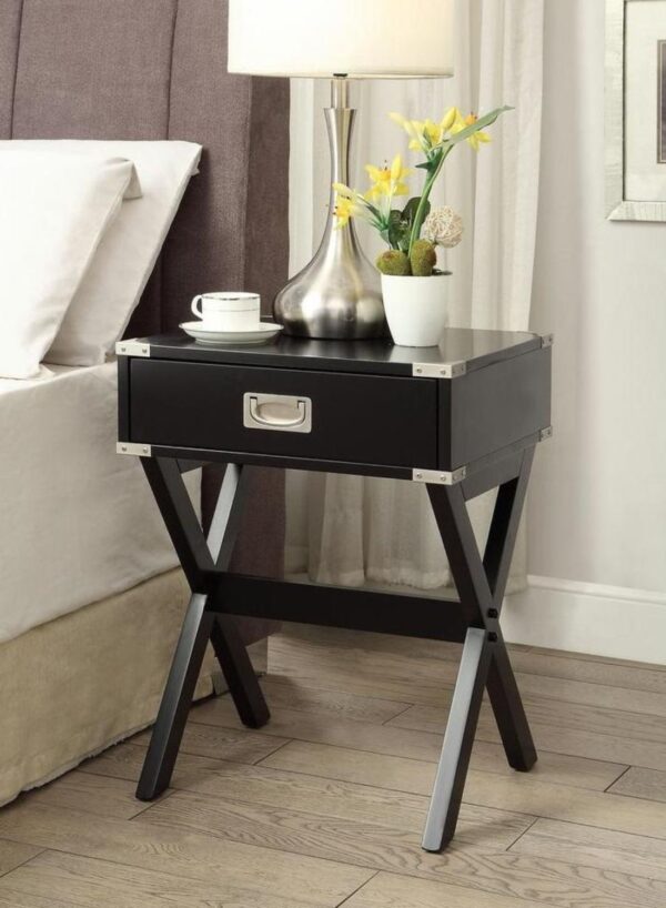24" Black Solid Wood Rectangular End Table With Drawer - Image 4