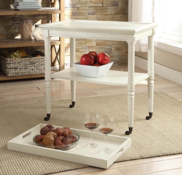 French Style Antique White Trolley Table - Image 3