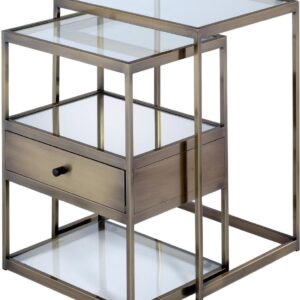 18" X 15" X 26" 2Pc Clear Glass And Antique Brass Nesting Table