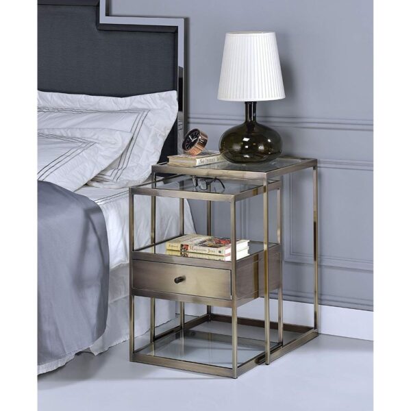 18" X 15" X 26" 2Pc Clear Glass And Antique Brass Nesting Table - Image 3