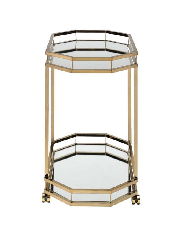 Champagne Finish Metal Serving Cart with 2 Mirror Shelves - Image 2