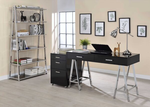 File Cabinet in Black High Gloss and Chrome - Metal Tube, MDF, Poly Ven Black High Gloss and Chrome