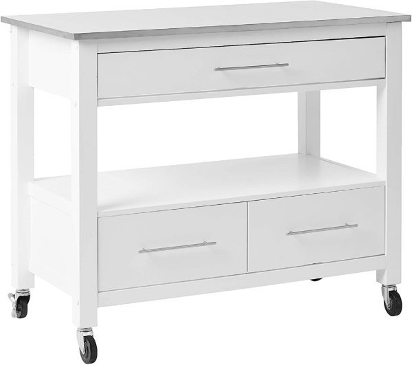 White and Stainless Rolling Kitchen Island or Bar Cart - Image 2