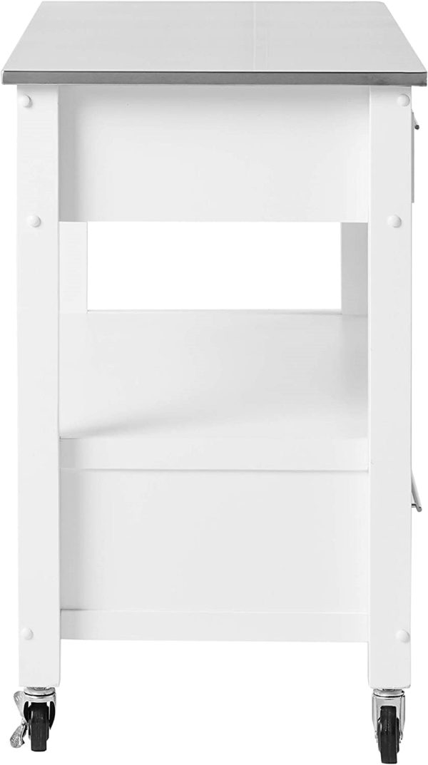 White and Stainless Rolling Kitchen Island or Bar Cart - Image 3