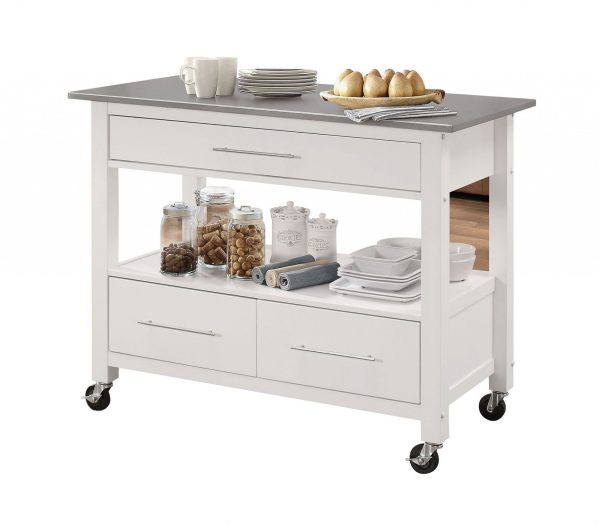 White and Stainless Rolling Kitchen Island or Bar Cart - Image 4