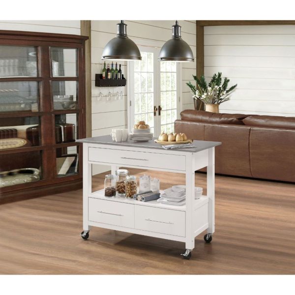 White and Stainless Rolling Kitchen Island or Bar Cart - Image 5