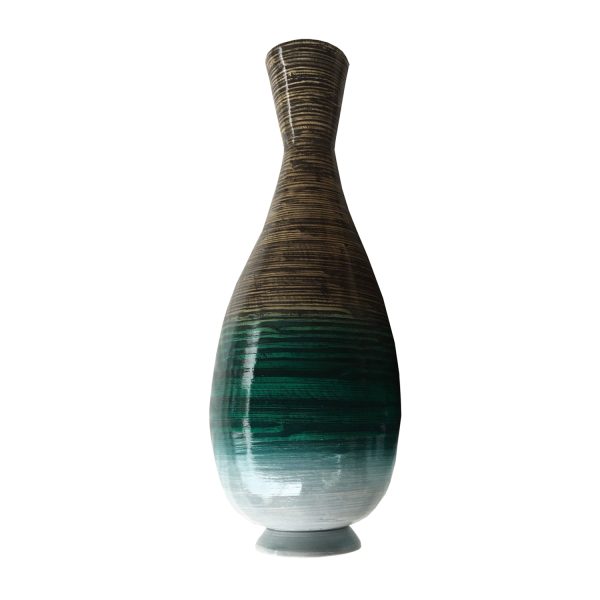 28" Distressed Aqua Spun Bamboo Artisan Floor Vase - Image 2