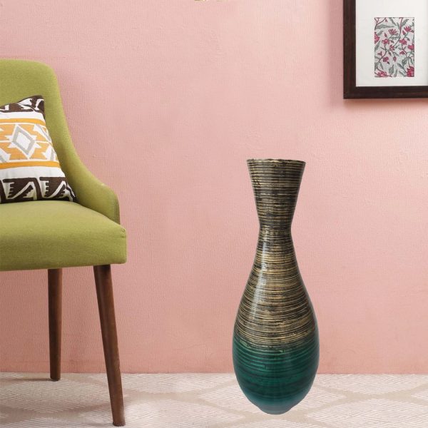 28" Distressed Aqua Spun Bamboo Artisan Floor Vase - Image 5