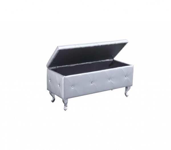 Silver Tufted Hard Wood Storage Bench - Image 2