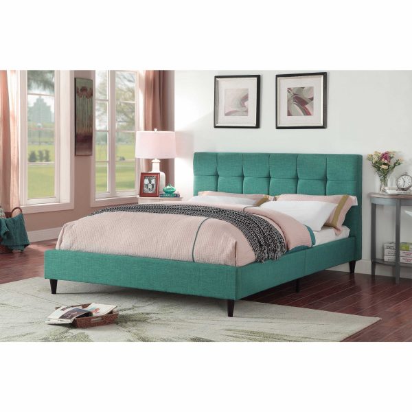 California King Blue Modern Upholstered Square Stitched Platform Bed - Image 2
