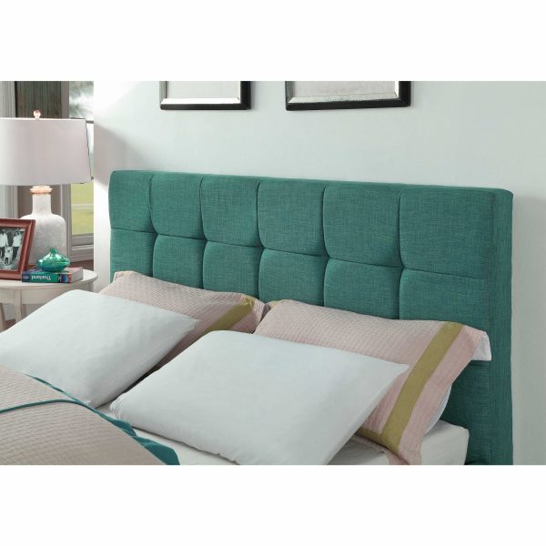 California King Blue Modern Upholstered Square Stitched Platform Bed - Image 3