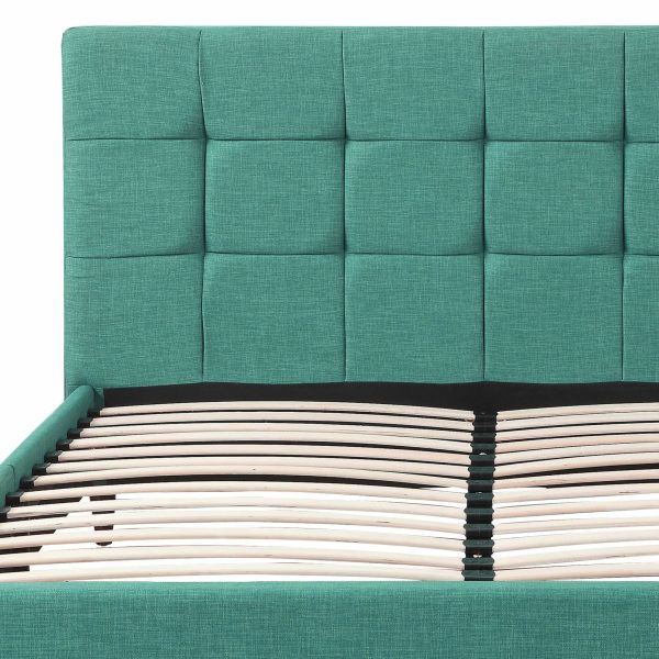 California King Blue Modern Upholstered Square Stitched Platform Bed - Image 4