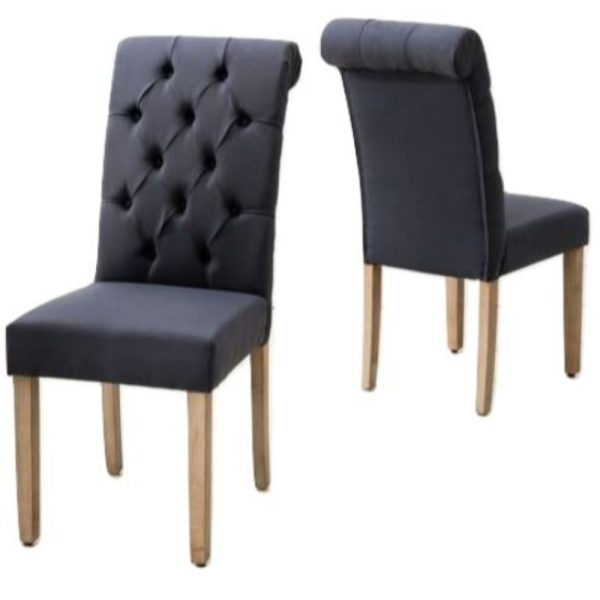 Blue Roll Top Tufted Linen Fabric Modern Dining Chair in a Set of 2 - Image 2