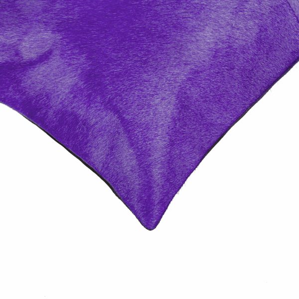 Hand Stitched Purple Natural Cowhide Decorative Lumbar Pillow - Image 2