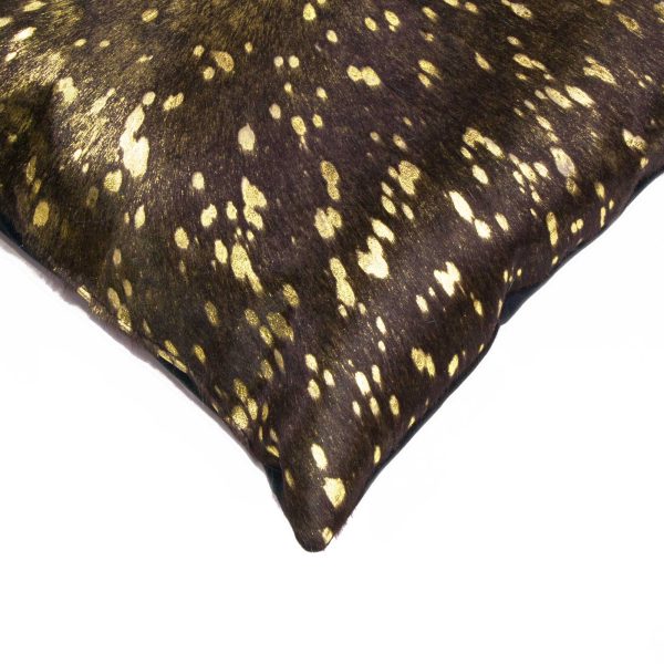 12" x 20" x 5" Chocolate And Gold Cowhide  Pillow - Image 2