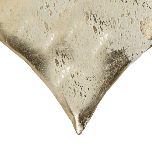 18" x 18" x 5" Gray And Gold Cowhide  Pillow - Image 2