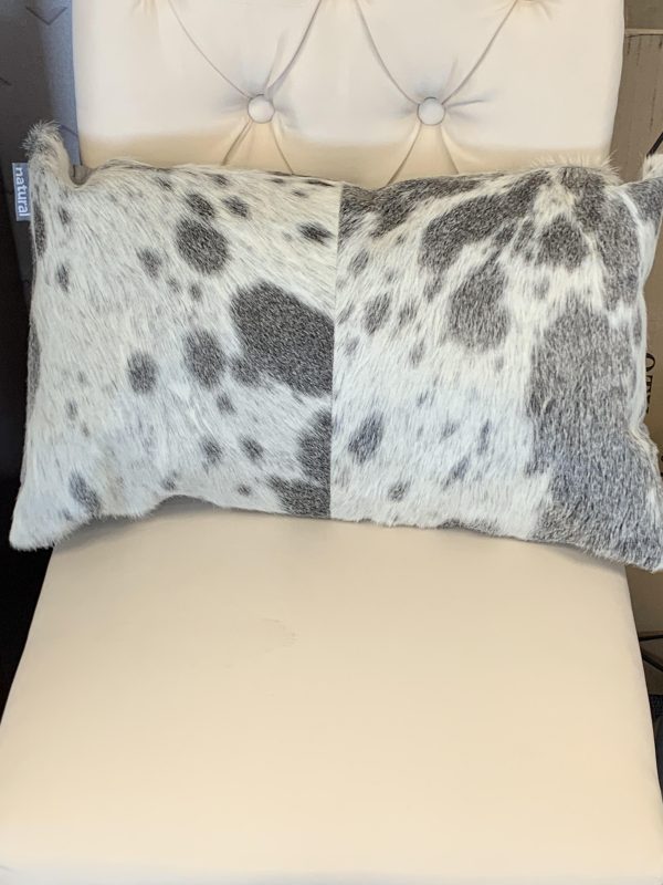 Set of 2 Gray And White Natural Cowhide Pillows - Image 4