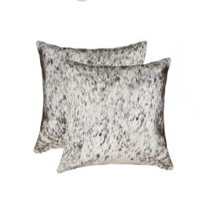 18" x 18" x 5" Salt And Pepper Gray And White Cowhide  Pillow 2 Pack