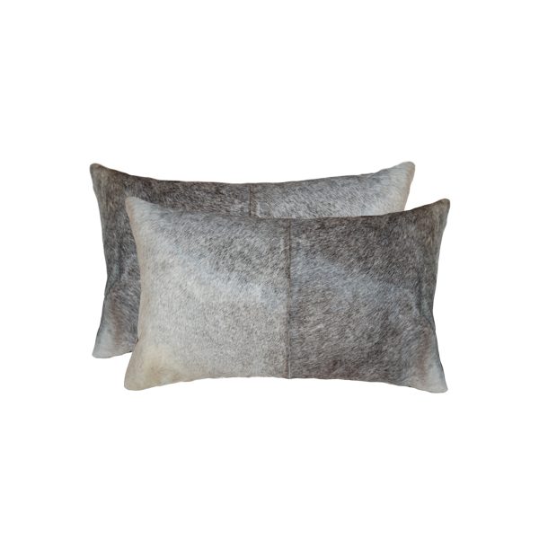 12" x 20" x 5" Salt And Pepper Gray And White Cowhide  Pillow 2 Pack
