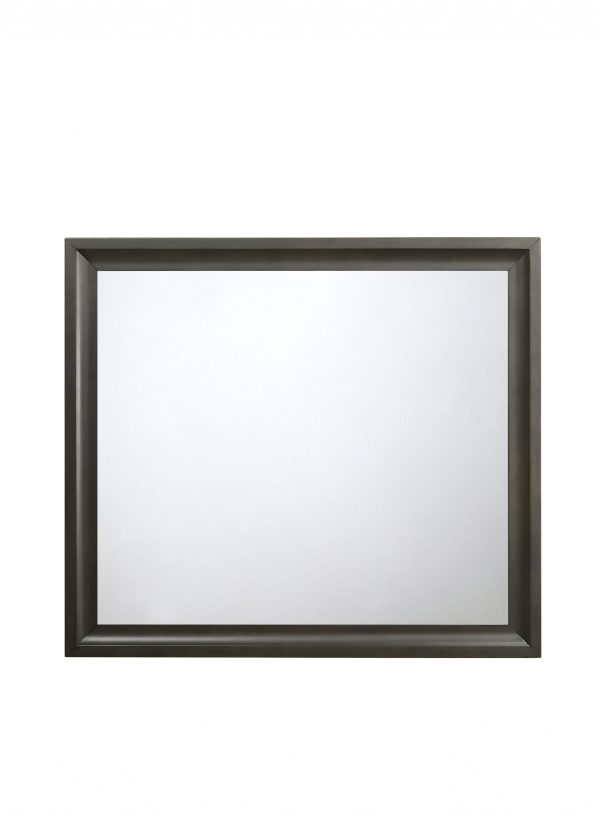 Antique Gray Wooden Rectangular Beveled Mirror - Image 2