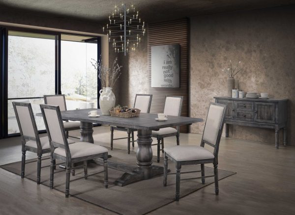 Set Of 2 Dining Chairs Weathered Gray Rubberwood Legs Seat Solid Back - Image 2