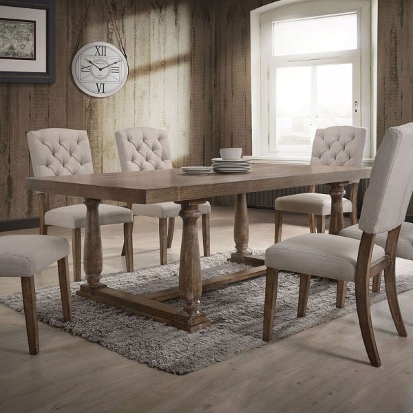19" X 23" X 43" 2pc Cream Linen And Weathered Oak Side Chair - Image 3