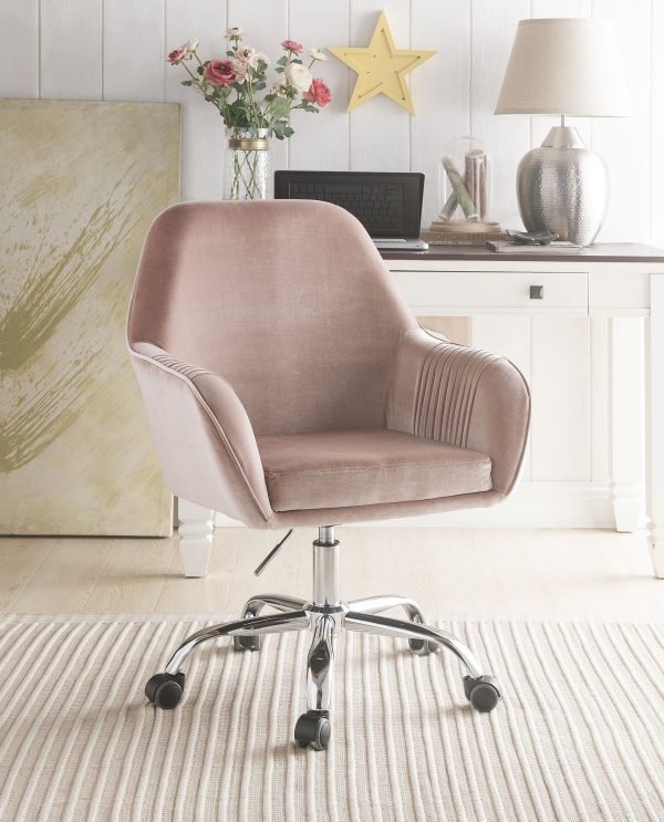 Stylish Mauve Rose Velvet Office Desk Chair on Wheels - Image 2