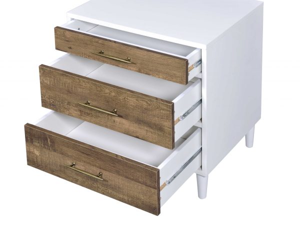 White and Distressed Oak Three Drawer Nightstand - Image 4
