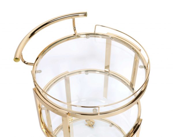 22" X 21" X 34" Gold And Clear Glass Serving Cart - Image 3