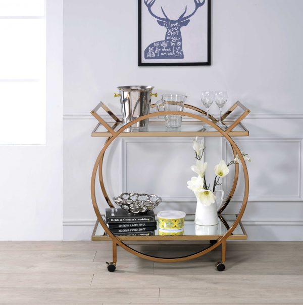 33" X 19" X 35" Champagne Metal Tube Serving Cart - Image 3