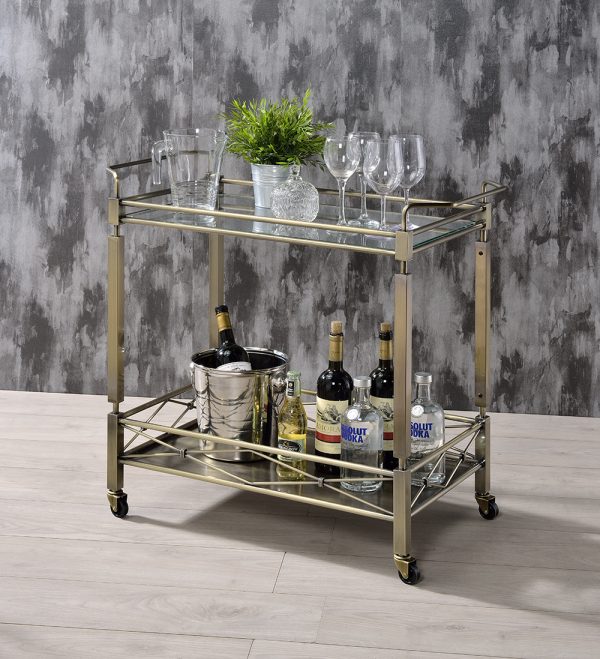 32" X 16" X 30" Antique Brass Metal Serving Cart - Image 4