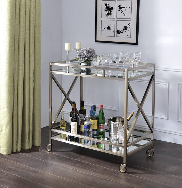 34" X 20" X 35" Antique Brass Metal Serving Cart - Image 4