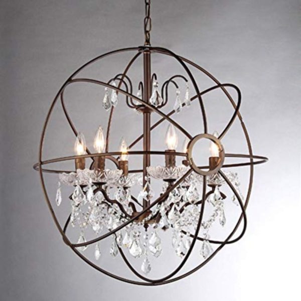 Planetshaker II Antique Bronze and Crystal 6-light Chandelier - Image 2